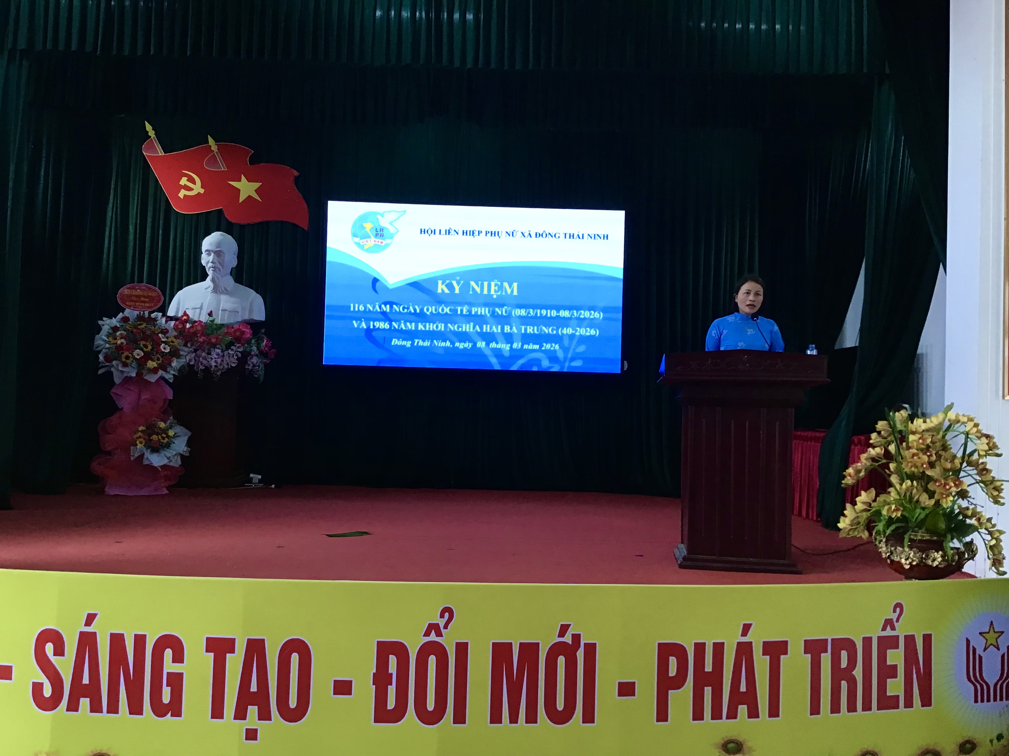 Hội Liên hiệp Phụ nữ xã Đông Thái Ninh tổ chức lễ kỷ niệm 116 năm Ngày Quốc tế Phụ nữ (08/3/1910 – 08/3/2026) và 1986 năm khởi nghĩa Hai Bà Trưng